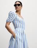 Pure Cotton Striped Midi Waisted Dress