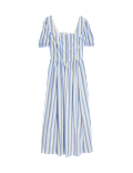 Pure Cotton Striped Midi Waisted Dress