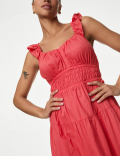 Pure Cotton Sweetheart Neckline Midi Dress