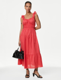 Pure Cotton Sweetheart Neckline Midi Dress