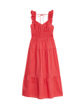 Pure Cotton Sweetheart Neckline Midi Dress