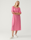 Printed Square Neck Midi Tea Dress