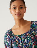 Printed Square Neck Midi Tea Dress