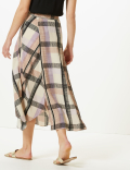 Checked Asymmetric Midi Skirt
