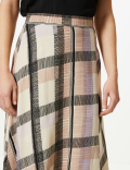 Checked Asymmetric Midi Skirt