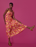 Cotton Blend Printed Maxi Tiered Dress