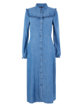 Denim Ruffle Detail Shirt Dress