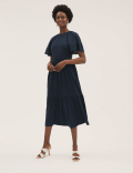 Pure Cotton Belted Midi Waisted Dress
