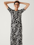 Jersey Printed Round Neck Midi Tiered Dress