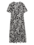 Jersey Printed Round Neck Midi Tiered Dress