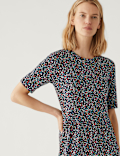 Jersey Printed Round Neck Midi Tiered Dress