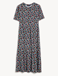 Jersey Printed Round Neck Midi Tiered Dress