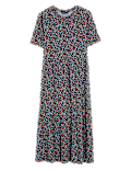 Jersey Printed Round Neck Midi Tiered Dress