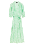Printed V-Neck Midi Waisted Dress