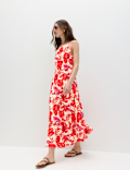 Leaf Print Strappy Midaxi Cami Dress