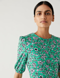 Jersey Printed Belted Midi Tea Dress