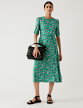 Jersey Printed Belted Midi Tea Dress