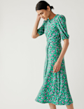 Jersey Printed Belted Midi Tea Dress