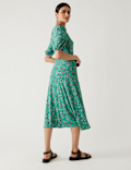 Jersey Printed Belted Midi Tea Dress