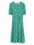 Jersey Printed Belted Midi Tea Dress