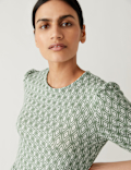 Jersey Printed Belted Midi Tea Dress