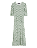 Jersey Printed Belted Midi Tea Dress