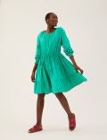 Pure Cotton Tie Waist Relaxed Tiered Dress