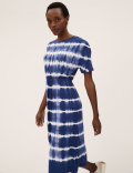 Jersey Tie Dye Midi Waisted Dress