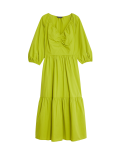 Pure Cotton V-Neck Ruched Midi Tiered Dress