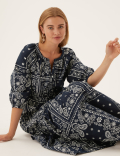 Pure Cotton Printed Midaxi Shirt Dress