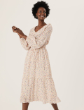 Pure Cotton Ditsy Floral Midi Waisted Dress