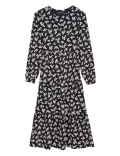 Jersey Floral Round Neck Midi Tiered Dress