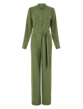 Collared Neck Belted Long Sleeve Jumpsuit