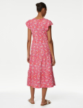 Pure Cotton Jersey Printed Midi Tiered Dress