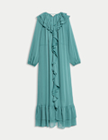 V-Neck Frill Detail Maxi Column Dress