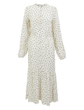 Polka Dot Frill Detail Midi Waisted Dress