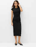Jersey Ruched Crew Neck Midi Column Dress