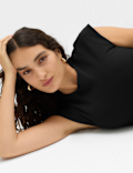 Jersey Ruched Crew Neck Midi Column Dress