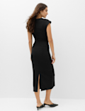 Jersey Ruched Crew Neck Midi Column Dress