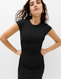 Jersey Ruched Crew Neck Midi Column Dress
