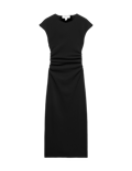 Jersey Ruched Crew Neck Midi Column Dress