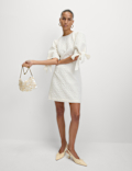 Jacquard Tie Detail Mini Shift Dress