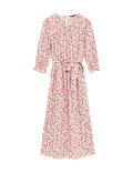 Pure Cotton Floral Midi Waisted Dress