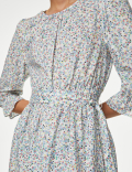 Pure Cotton Floral Midi Waisted Dress
