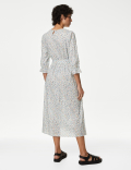 Pure Cotton Floral Midi Waisted Dress