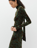 Floral Scarf Detail Midi Column Dress