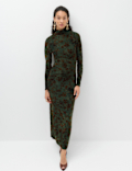 Floral Scarf Detail Midi Column Dress