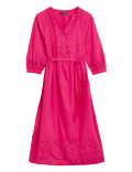 Pure Cotton Embroidered V-Neck Midi Dress