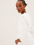 Pure Cotton Embroidered V-Neck Midi Dress