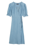 Tencel™ Denim V-Neck Midi Wrap Dress